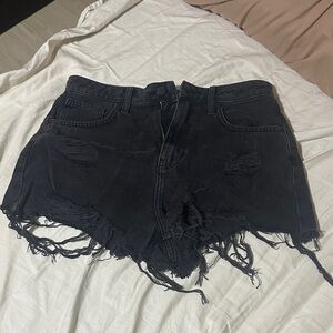 Forever 21 Black Distressed High-Rise Jean Shorts